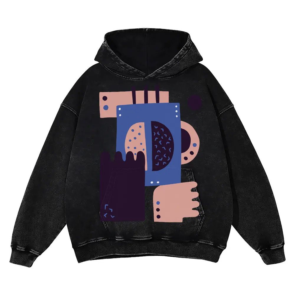 Abstract Coffee A Acid Wash Oversized Hoodie