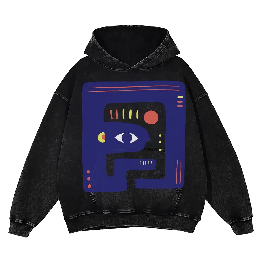 Abstract Organic Acid Wash Oversized Hoodie