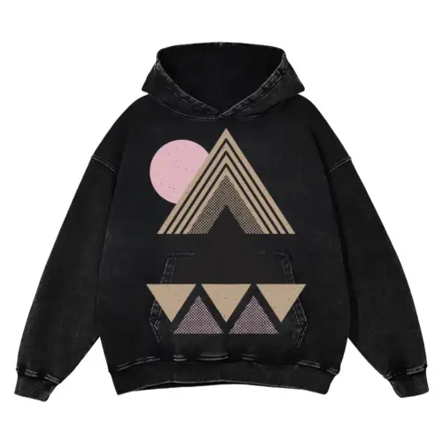 Abstract Geometric Acid Wash Oversized Hoodie