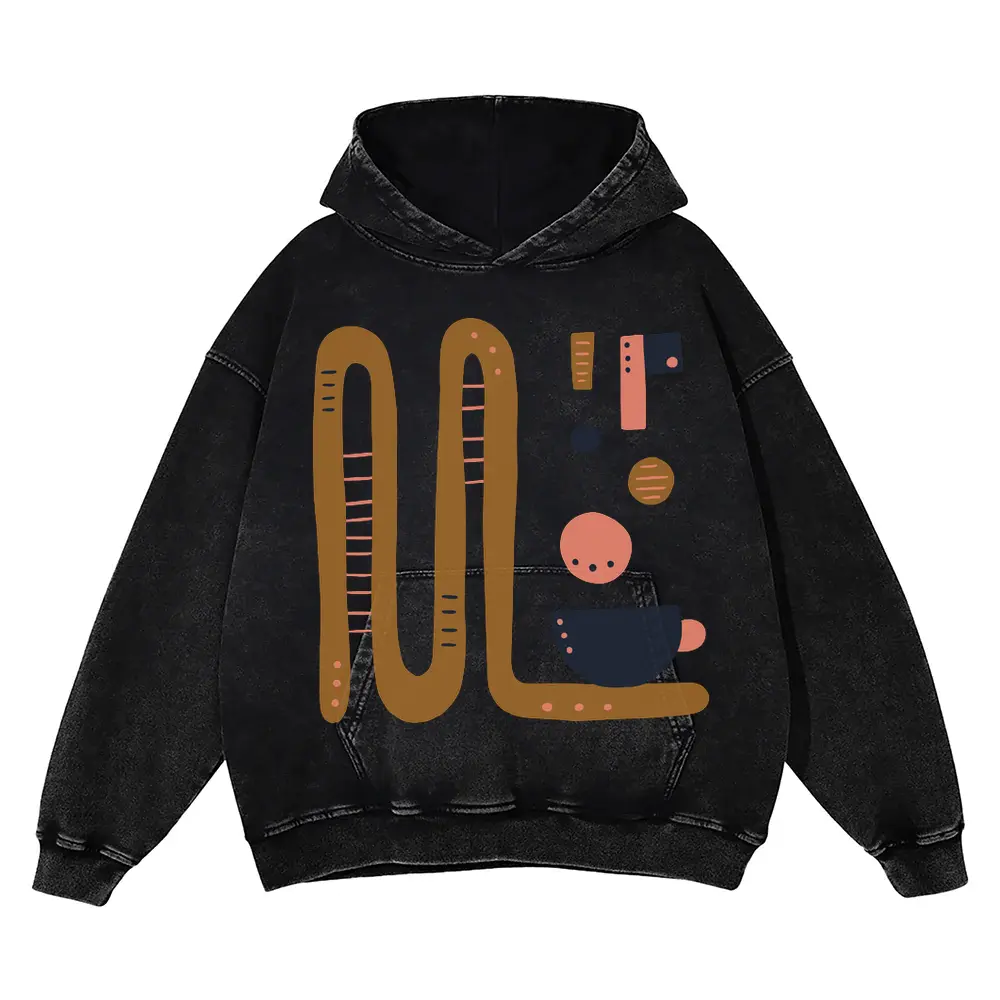 Abstract Coffee B Acid Wash Oversized Hoodie