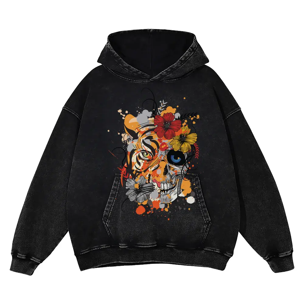 Abstract Tiger Acid Wash Oversized Hoodie