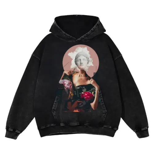 Abstract Smoke Acid Wash Oversized Hoodie