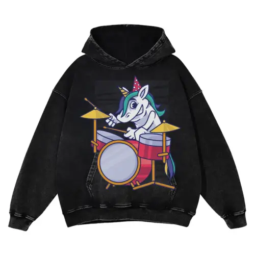 Birthday Unicorn Acid Wash Oversized Hoodie