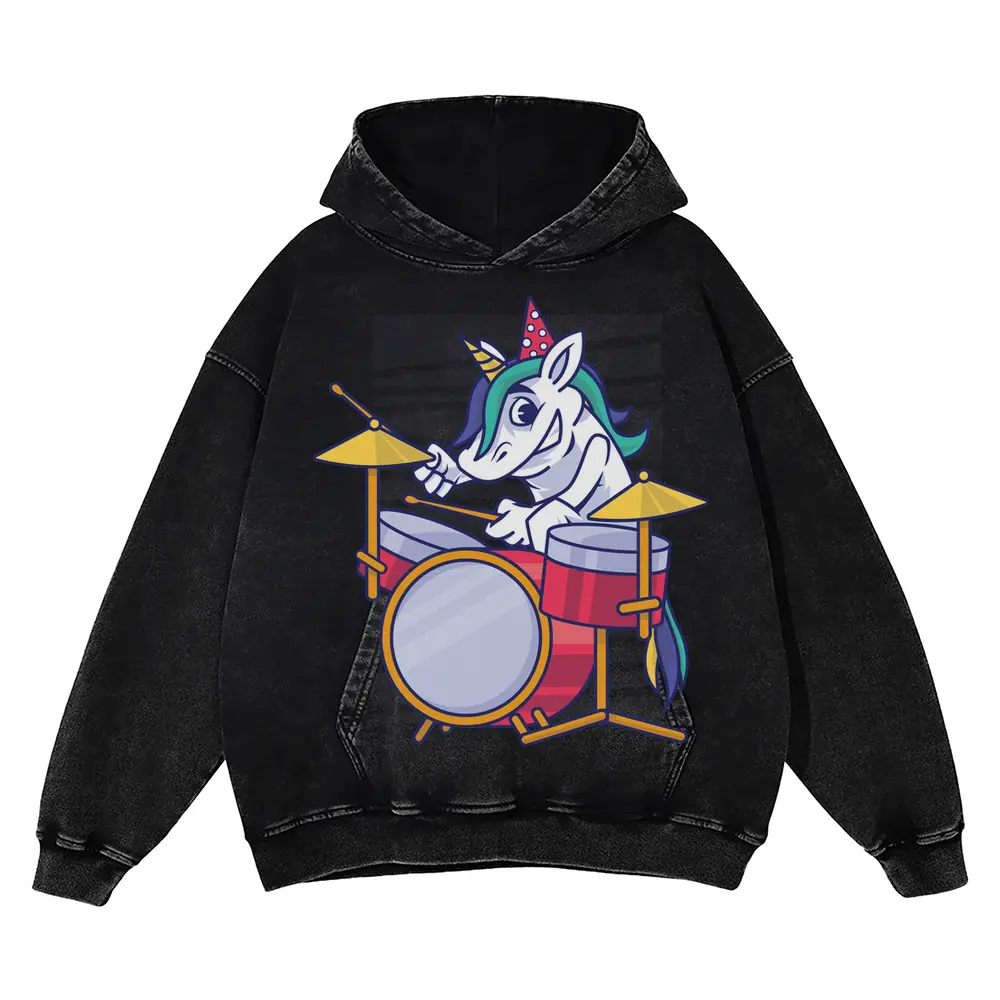 Birthday Unicorn Acid Wash Oversized Hoodie