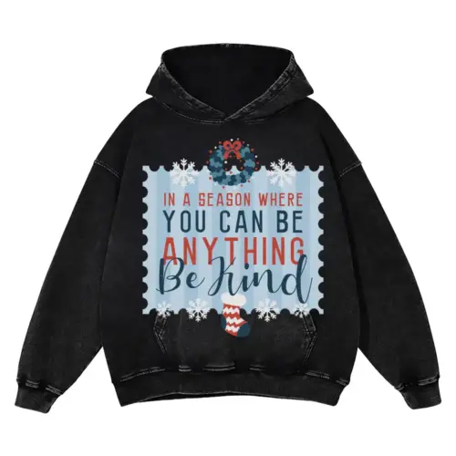 Be Kind Christmas Acid Wash Oversized Hoodie