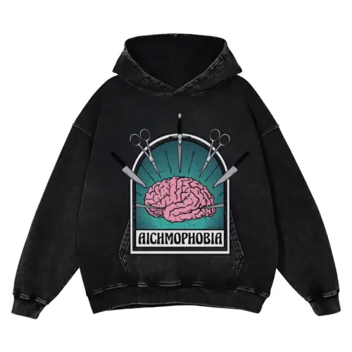 Aichmophobia Brain Acid Wash Oversized Hoodie