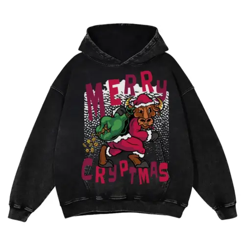 Bitcoin Santa Bull Acid Wash Oversized Hoodie