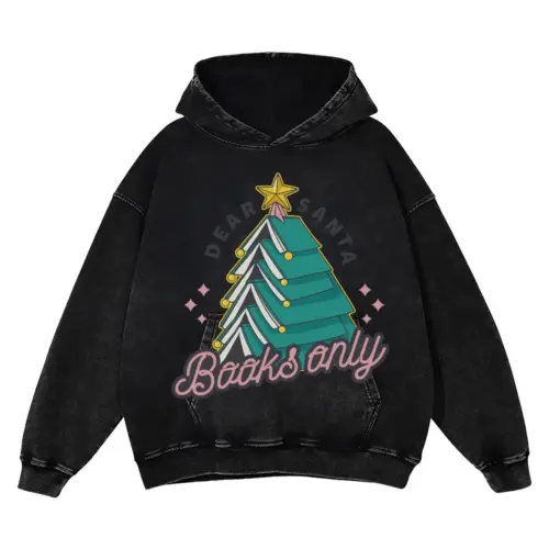 Booktree Christmas Acid Wash Oversized Hoodie
