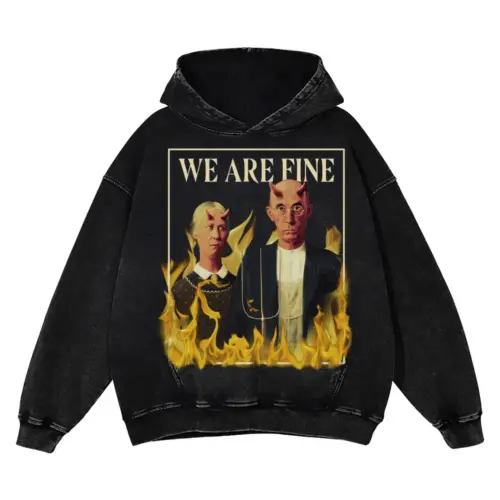 American Gothic Devils Psd Acid Wash Oversized Hoodie