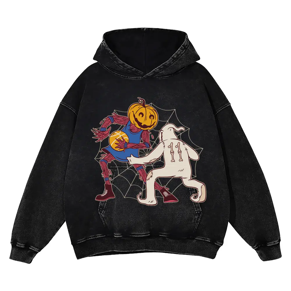 Basketball Halloween Acid Wash Oversized Hoodie