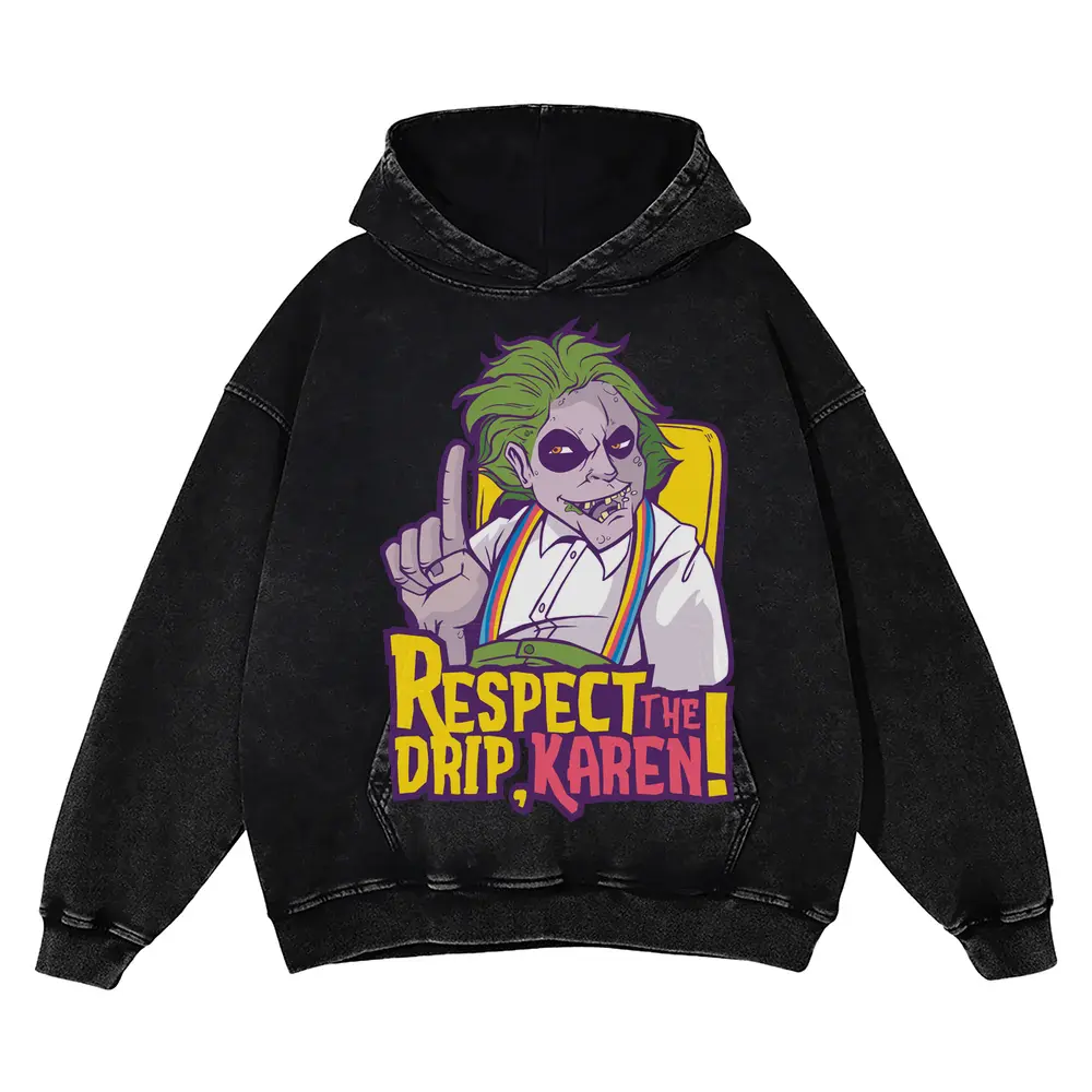 Beetle Respect Drip Acid Wash Oversized Hoodie