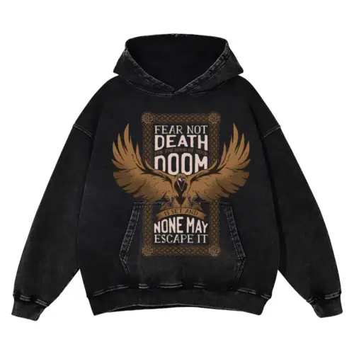 Viking Quote Acid Wash Oversized Hoodie