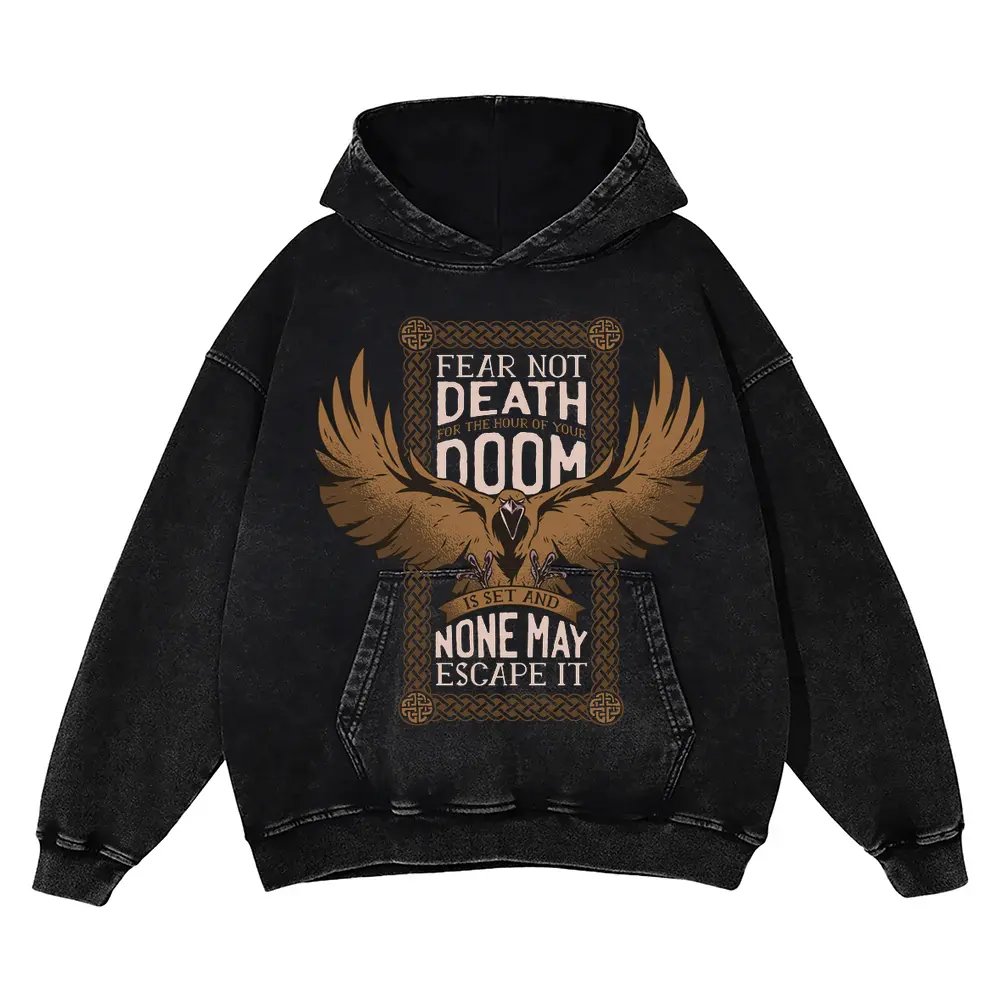 Viking Quote Acid Wash Oversized Hoodie