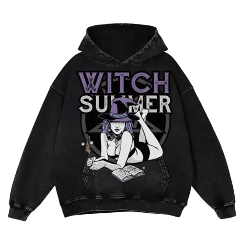Witch Summer Acid Wash Oversized Hoodie