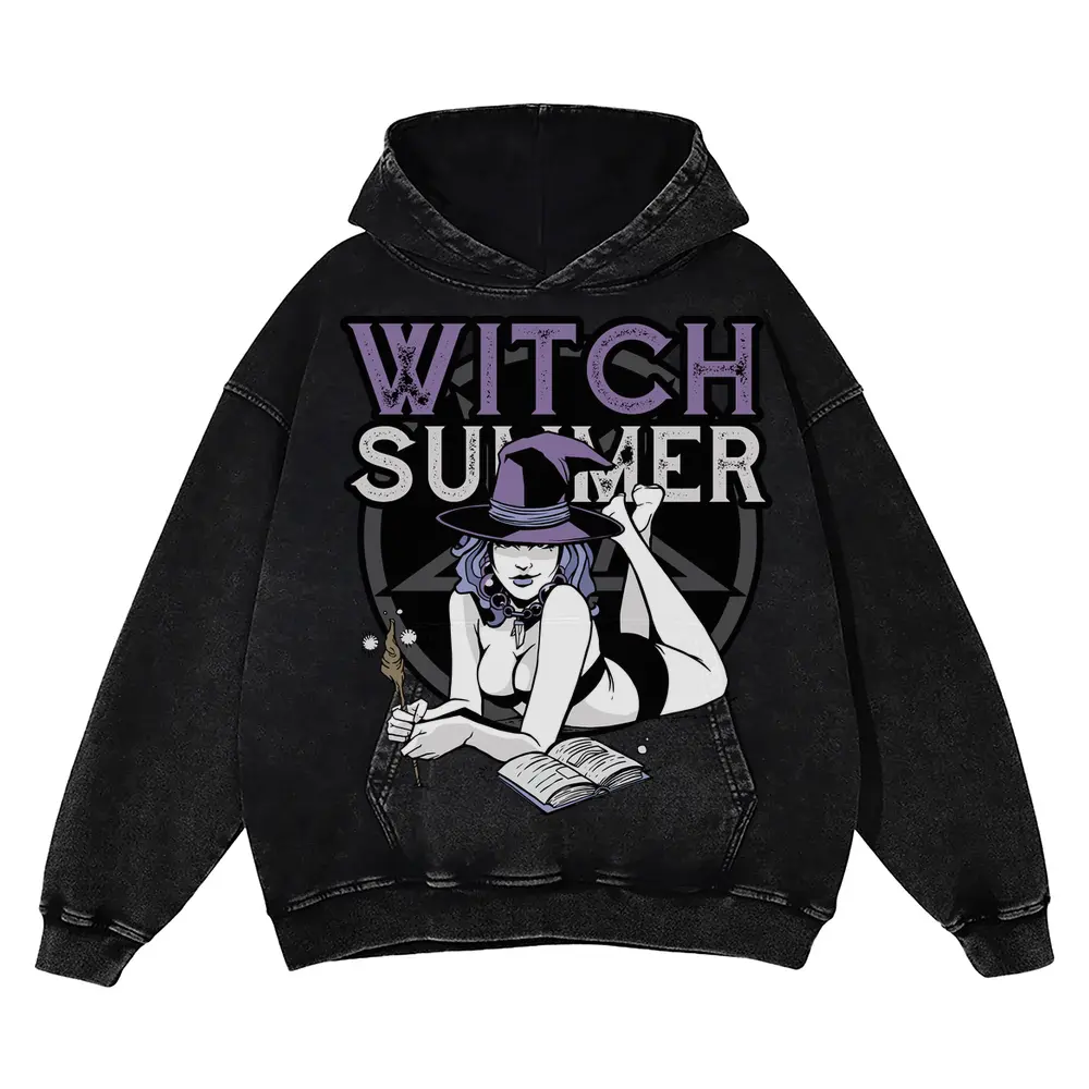 Witch Summer Acid Wash Oversized Hoodie