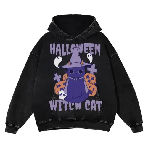 Witchcat Acid Wash Oversized Hoodie