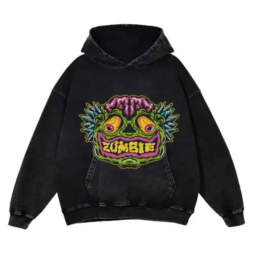 Zombie Face Acid Wash Oversized Hoodie