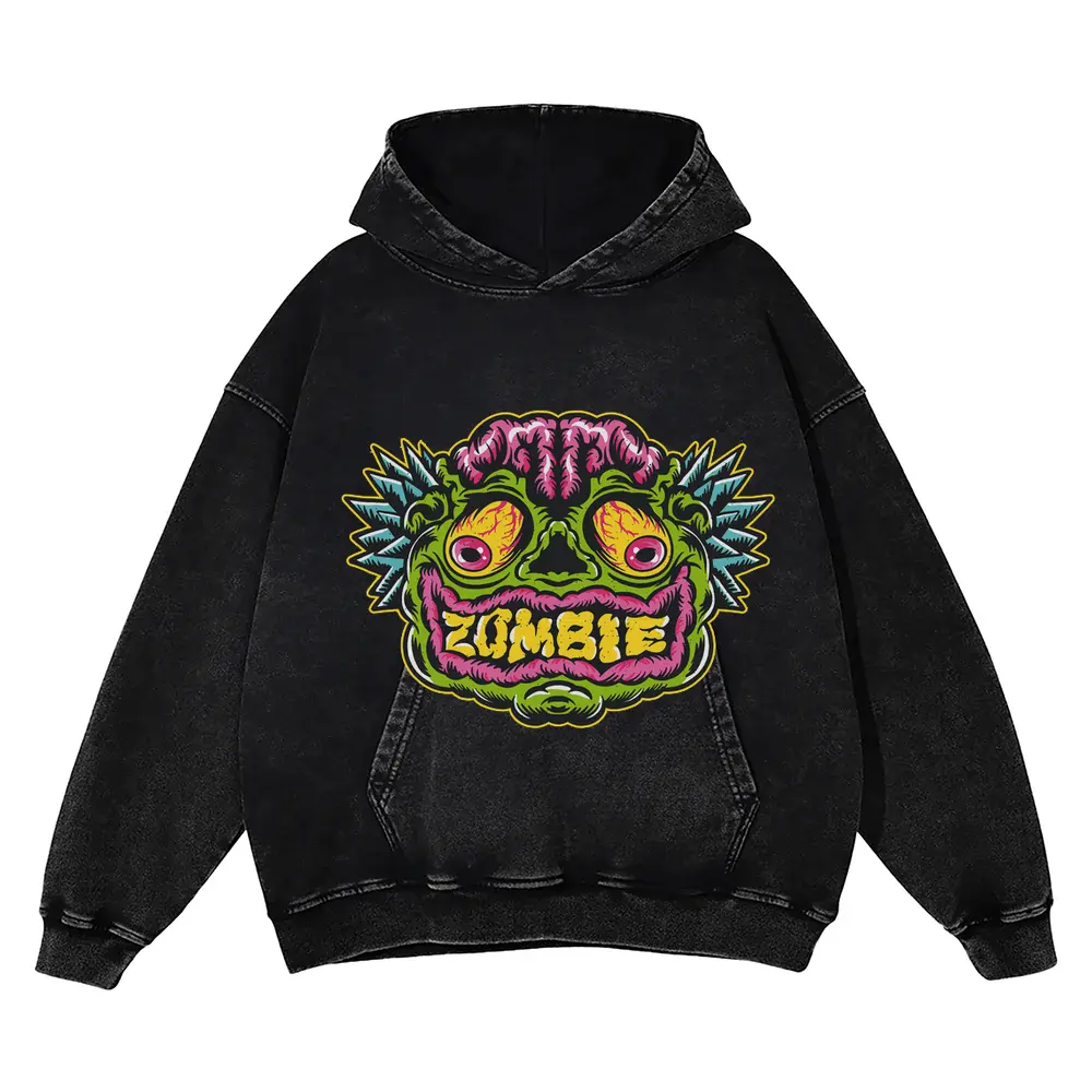 Zombie Face Acid Wash Oversized Hoodie