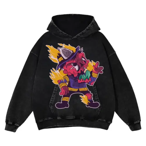 Zombie Firefighter Acid Wash Oversized Hoodie