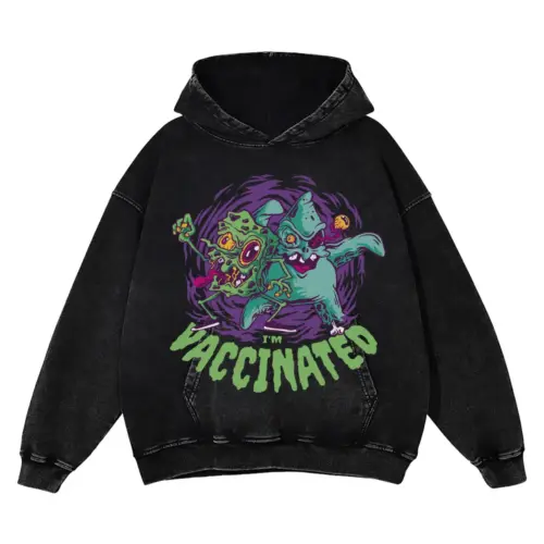 Zombie Characters Parody Acid Wash Oversized Hoodie