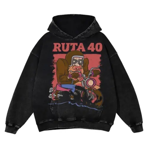 Adventure Motorcycle Acid Wash Oversized Hoodie