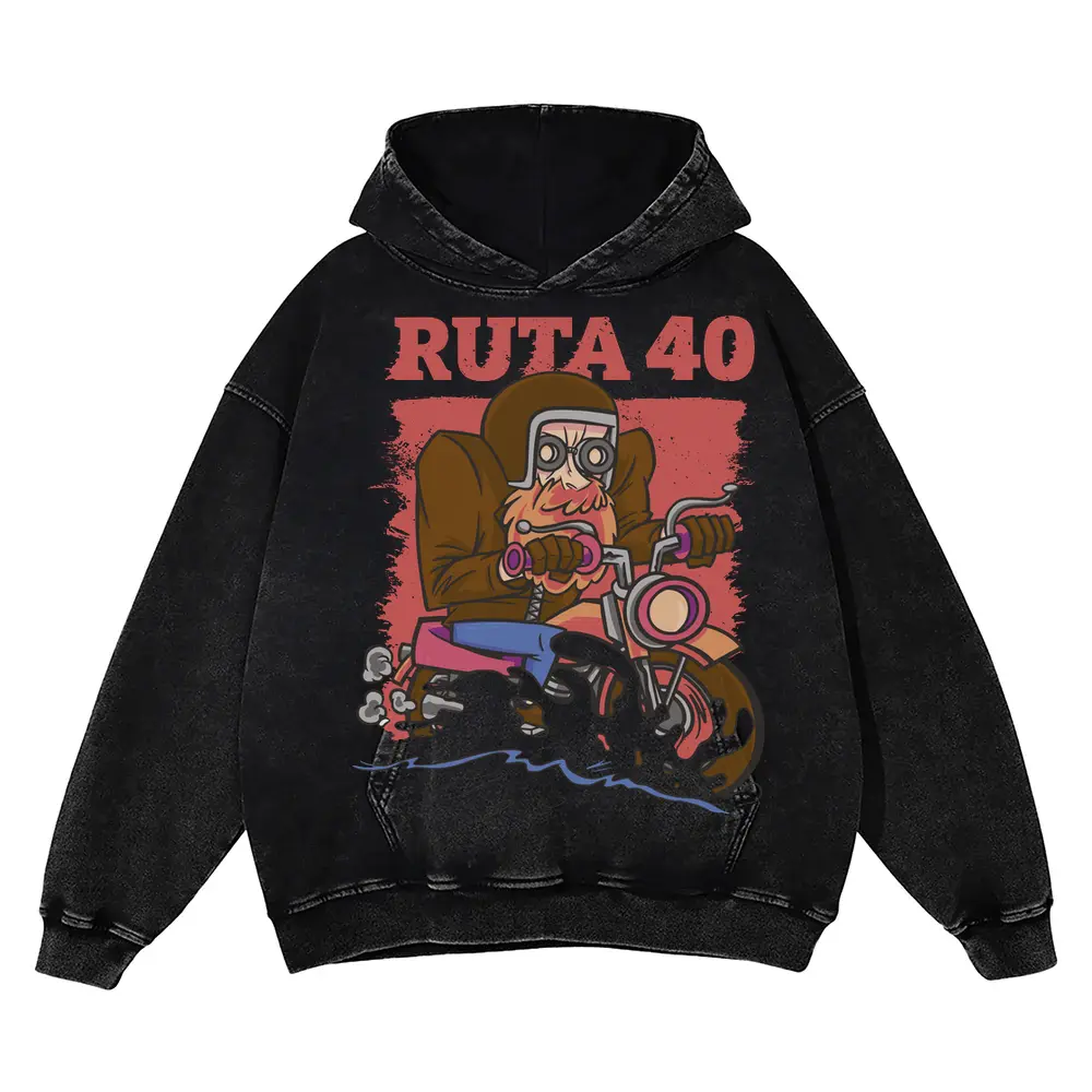 Adventure Motorcycle Acid Wash Oversized Hoodie