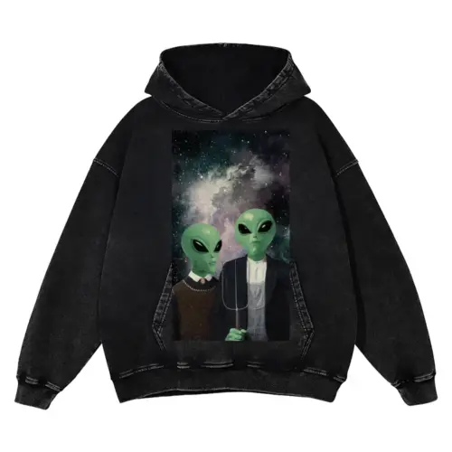 American Gothic Phonecase B Acid Wash Oversized Hoodie