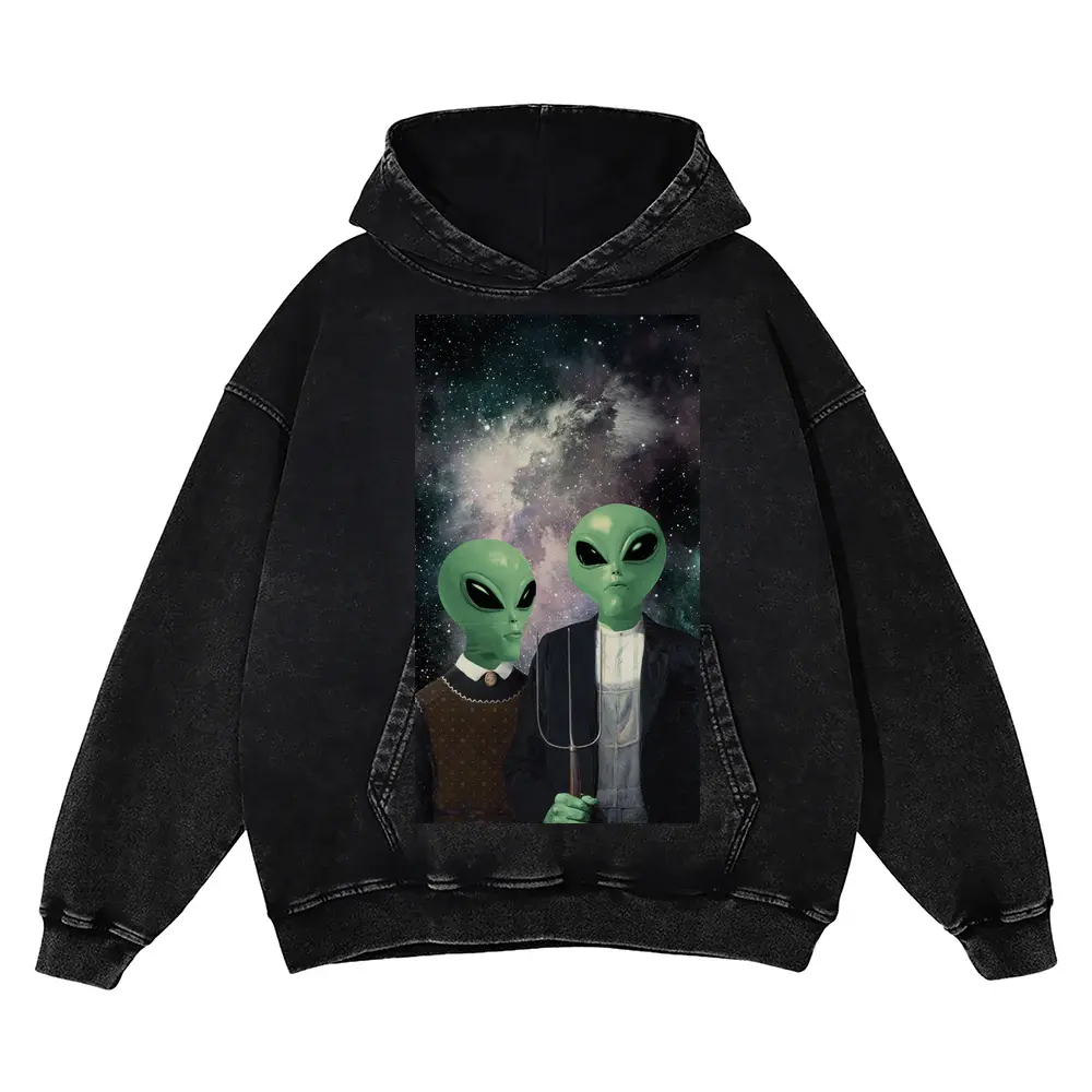 American Gothic Phonecase B Acid Wash Oversized Hoodie