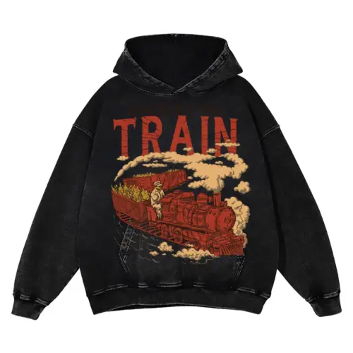 Whiskey Train Acid Wash Oversized Hoodie