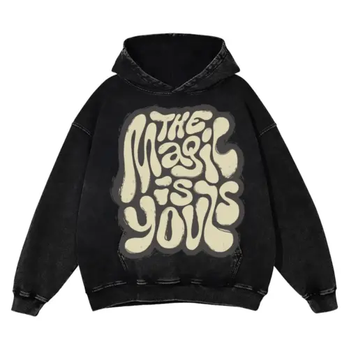 02 Lettering The Magic Is Yours Si Acid Wash Oversized Hoodie