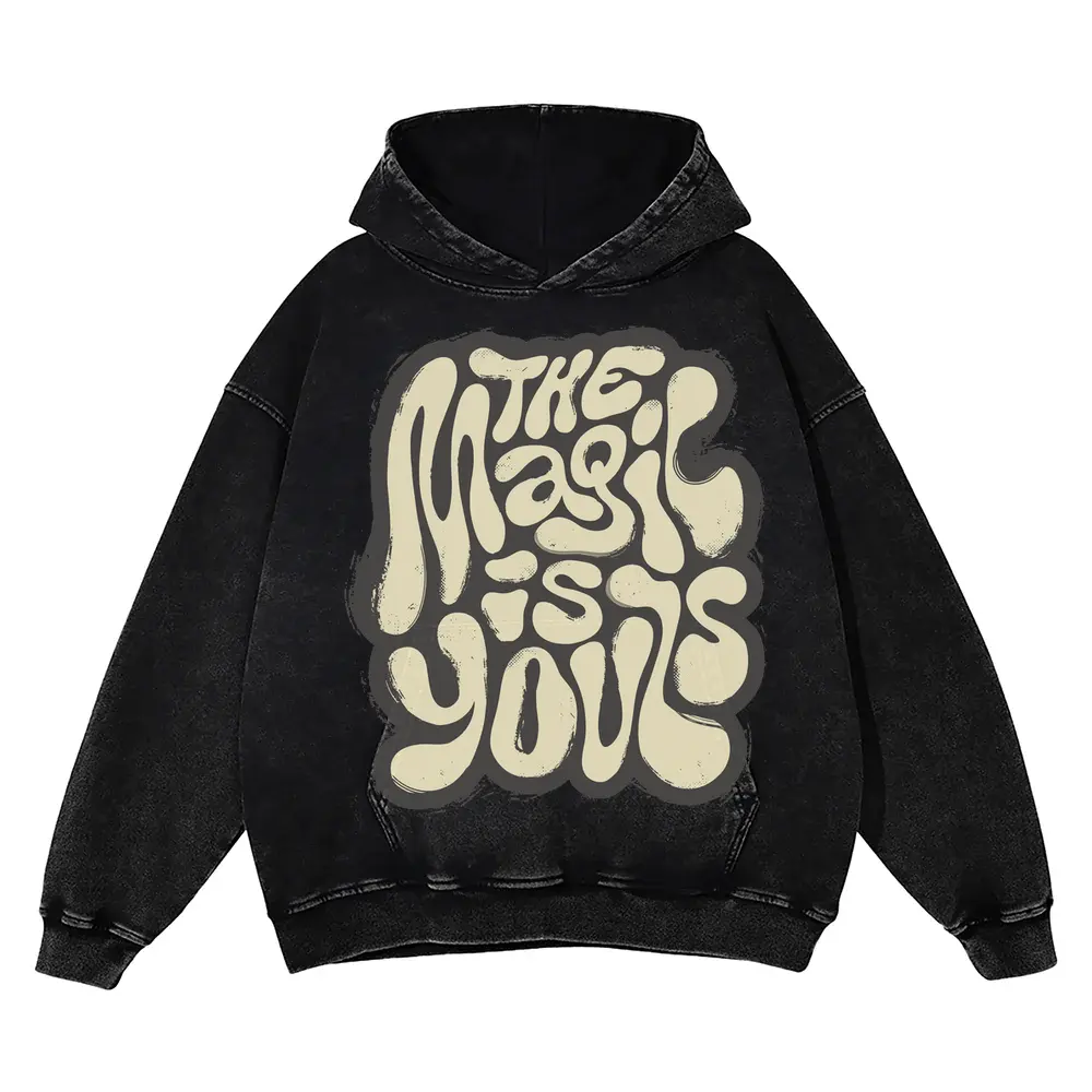 02 Lettering The Magic Is Yours Si Acid Wash Oversized Hoodie