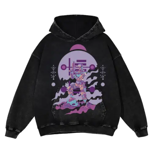 Alien Invasion C Acid Wash Oversized Hoodie