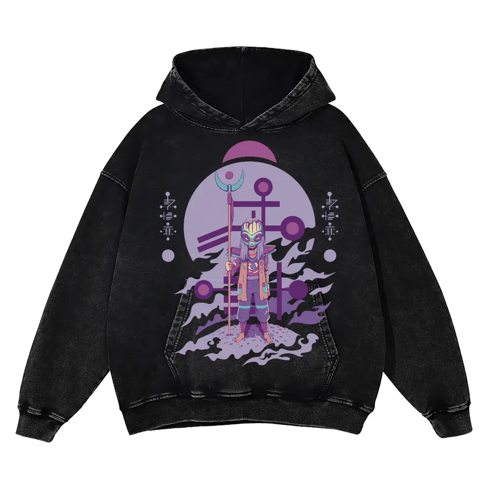 Alien Invasion B Acid Wash Oversized Hoodie