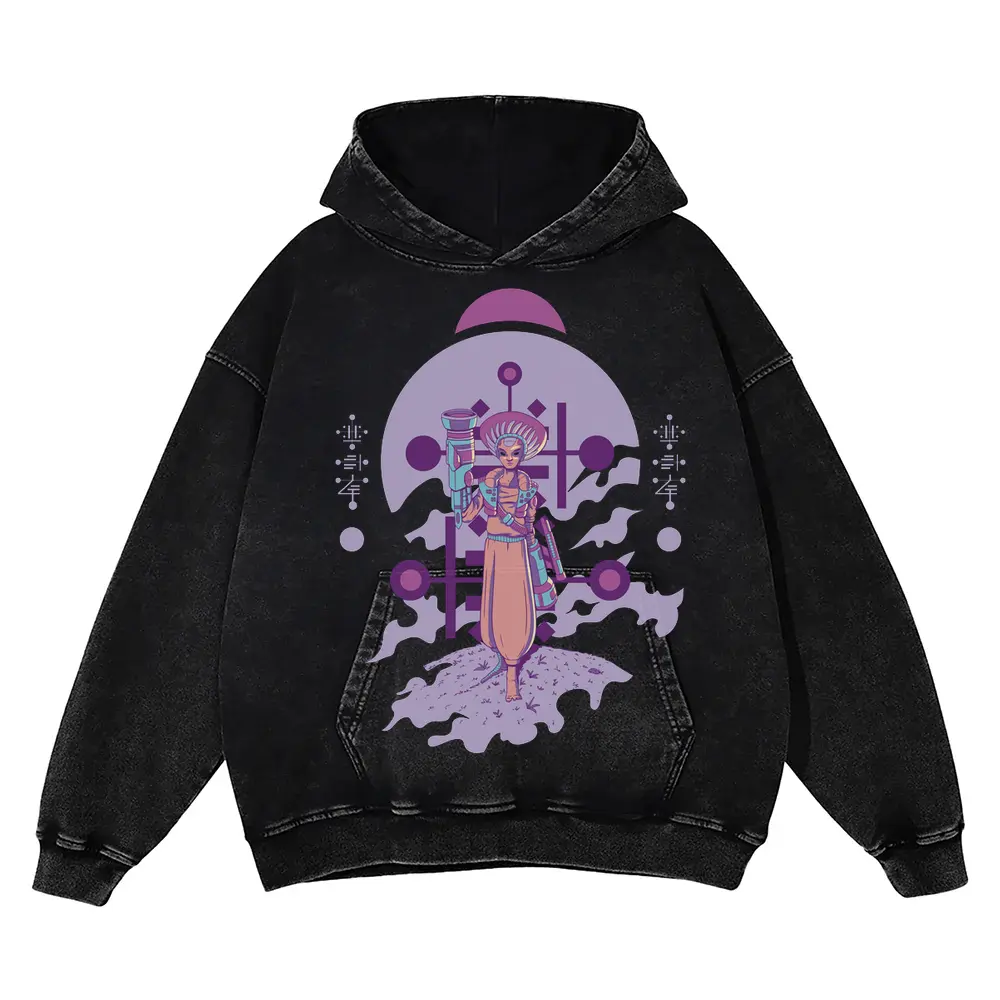 Alien Invasion D Acid Wash Oversized Hoodie