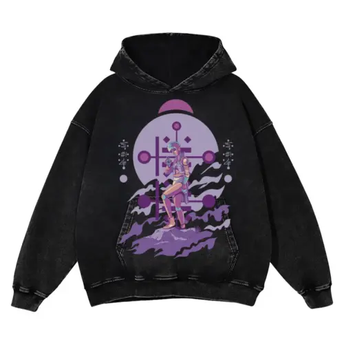 Alien Invasion F Acid Wash Oversized Hoodie