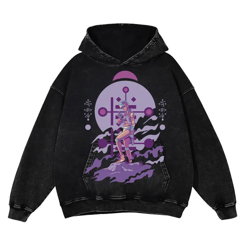 Alien Invasion F Acid Wash Oversized Hoodie