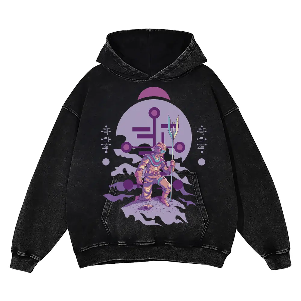 Alien Invasion E Acid Wash Oversized Hoodie