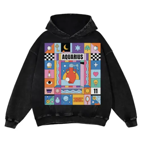 Aquarius Si Acid Wash Oversized Hoodie