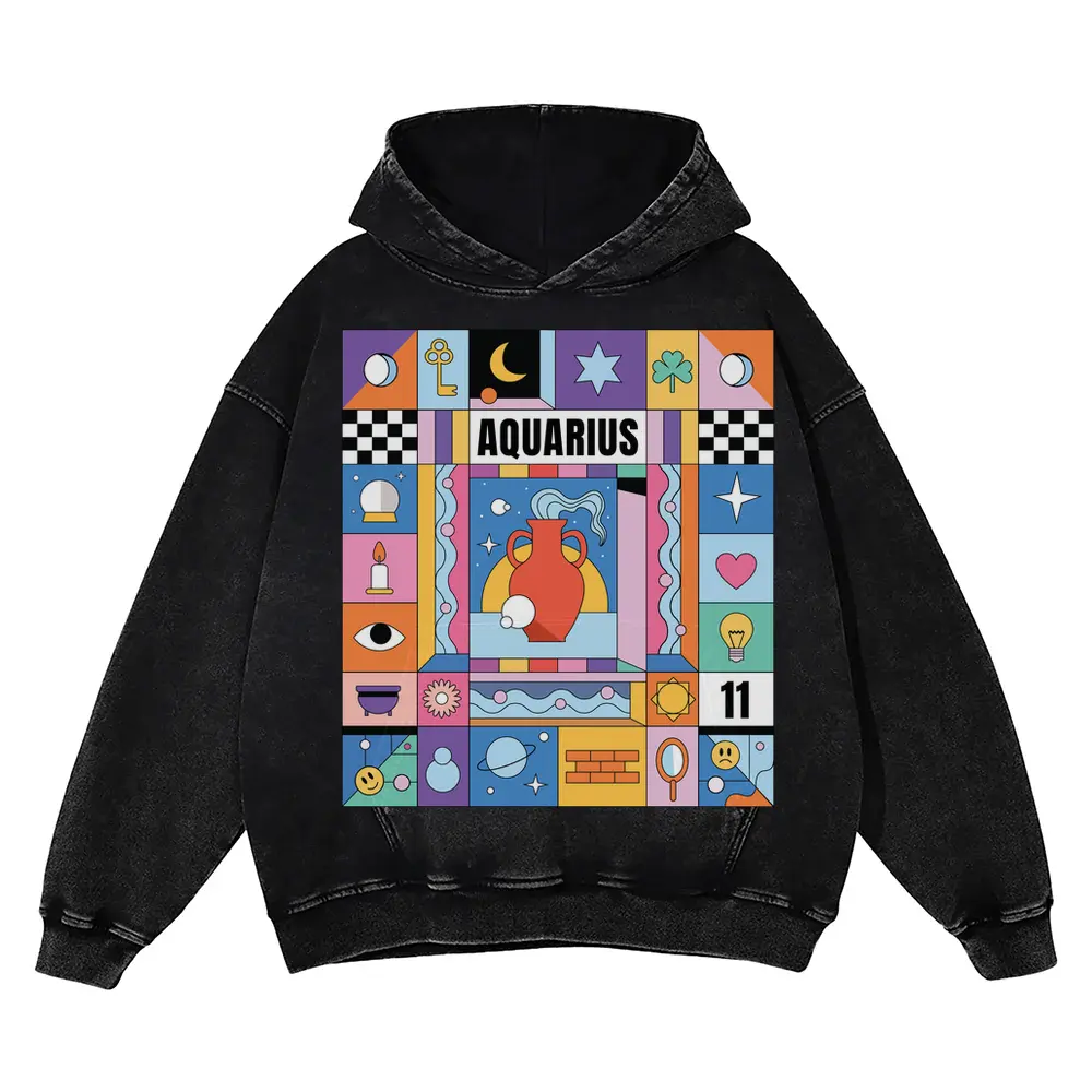 Aquarius Si Acid Wash Oversized Hoodie