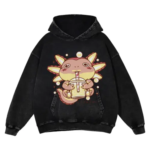 Axolotlbubbletea Acid Wash Oversized Hoodie