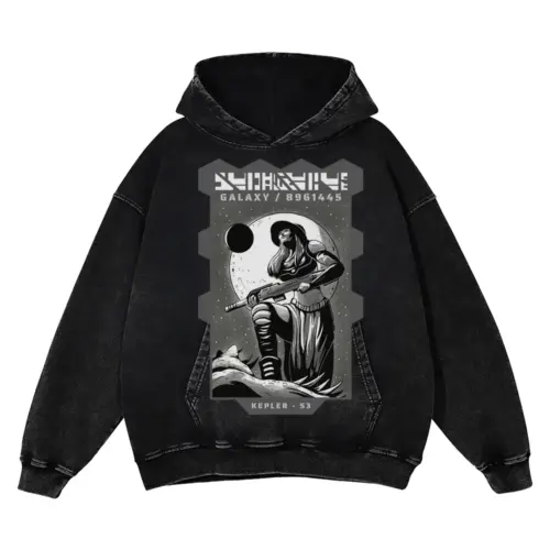 Astronauts B Acid Wash Oversized Hoodie