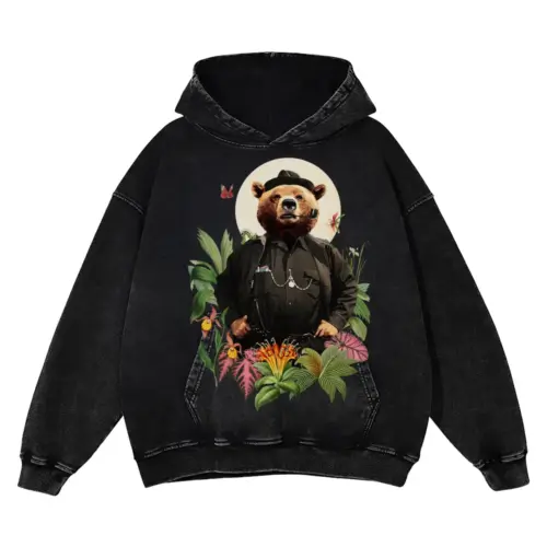 Bear Acid Wash Oversized Hoodie
