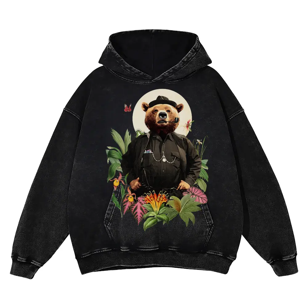Bear Acid Wash Oversized Hoodie