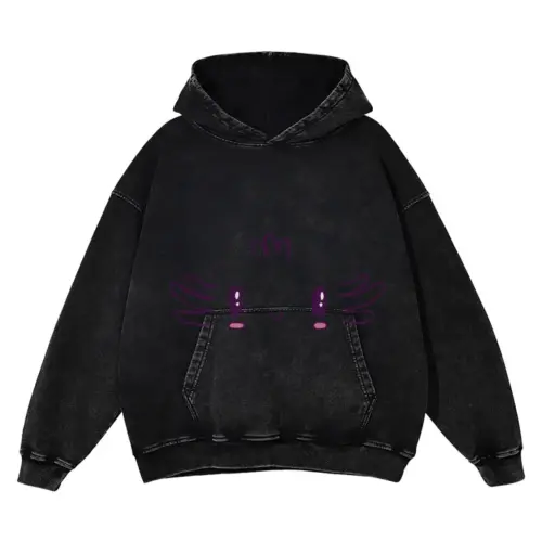 Axolotl Face Acid Wash Oversized Hoodie