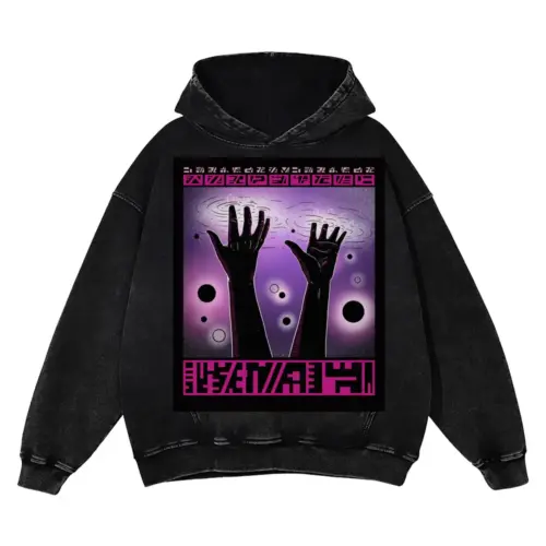 Beings Hands C Acid Wash Oversized Hoodie