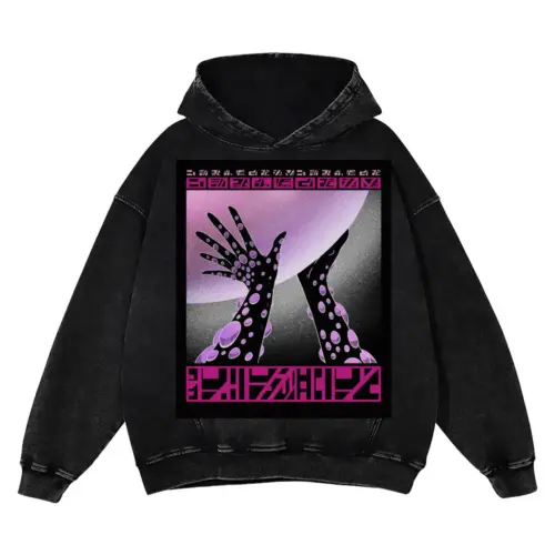 Beings Hands E Acid Wash Oversized Hoodie