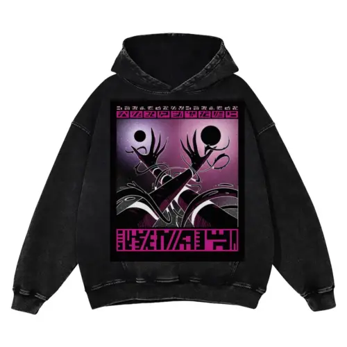 Beings Hands F Acid Wash Oversized Hoodie