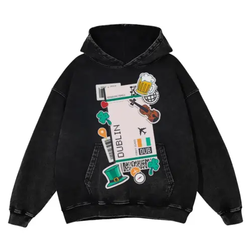 Boarding Pass Dublin Acid Wash Oversized Hoodie