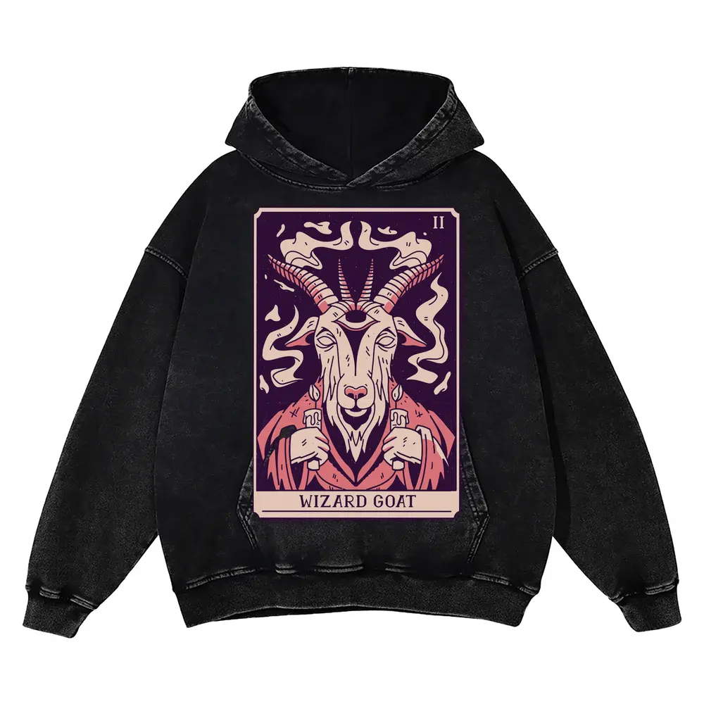 Wizard Goat 02 Si Acid Wash Oversized Hoodie
