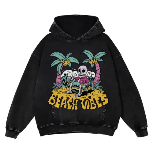 Beach Vibes Acid Wash Oversized Hoodie